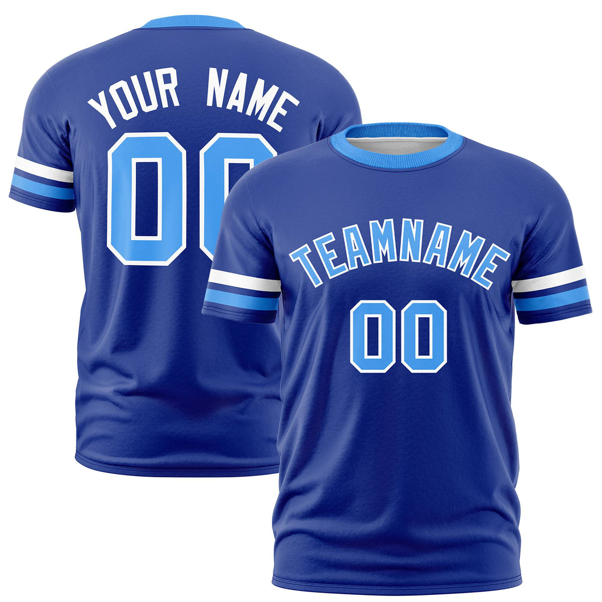 Custom Royal Blue White-Powder Blue Color Block Design Performance T-Shirt