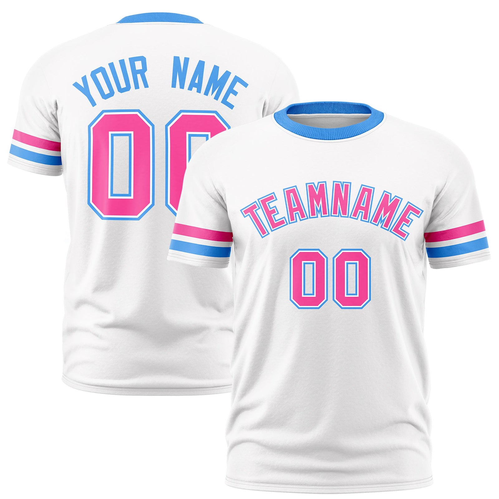 Custom White Pink-Powder Blue Color Block Design Performance T-Shirt