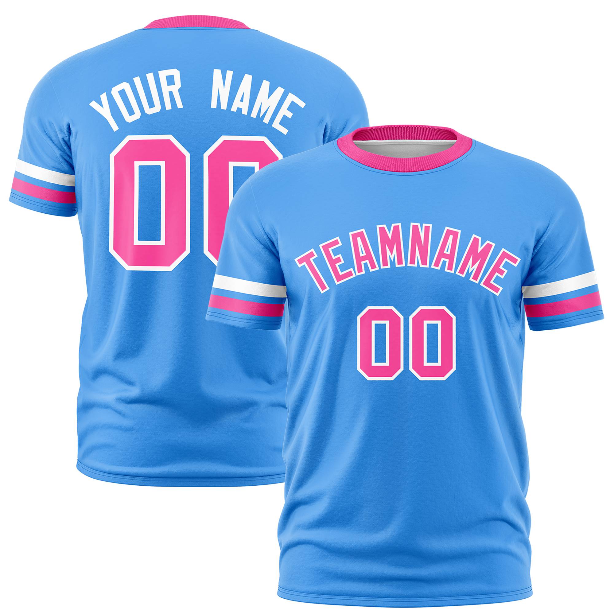 Custom Powder Blue White-Pink Color Block Design Performance T-Shirt