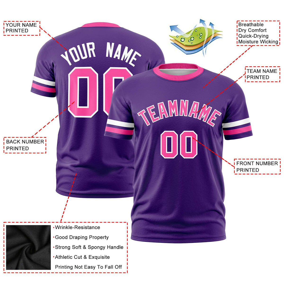 Custom Purple White-Pink Color Block Design Performance T-Shirt