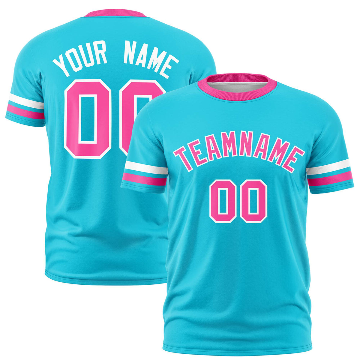 Custom Sky Blue White-Pink Color Block Design Performance T-Shirt