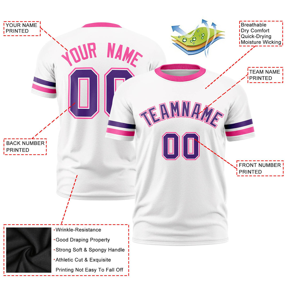 Custom White Purple-Pink Color Block Design Performance T-Shirt