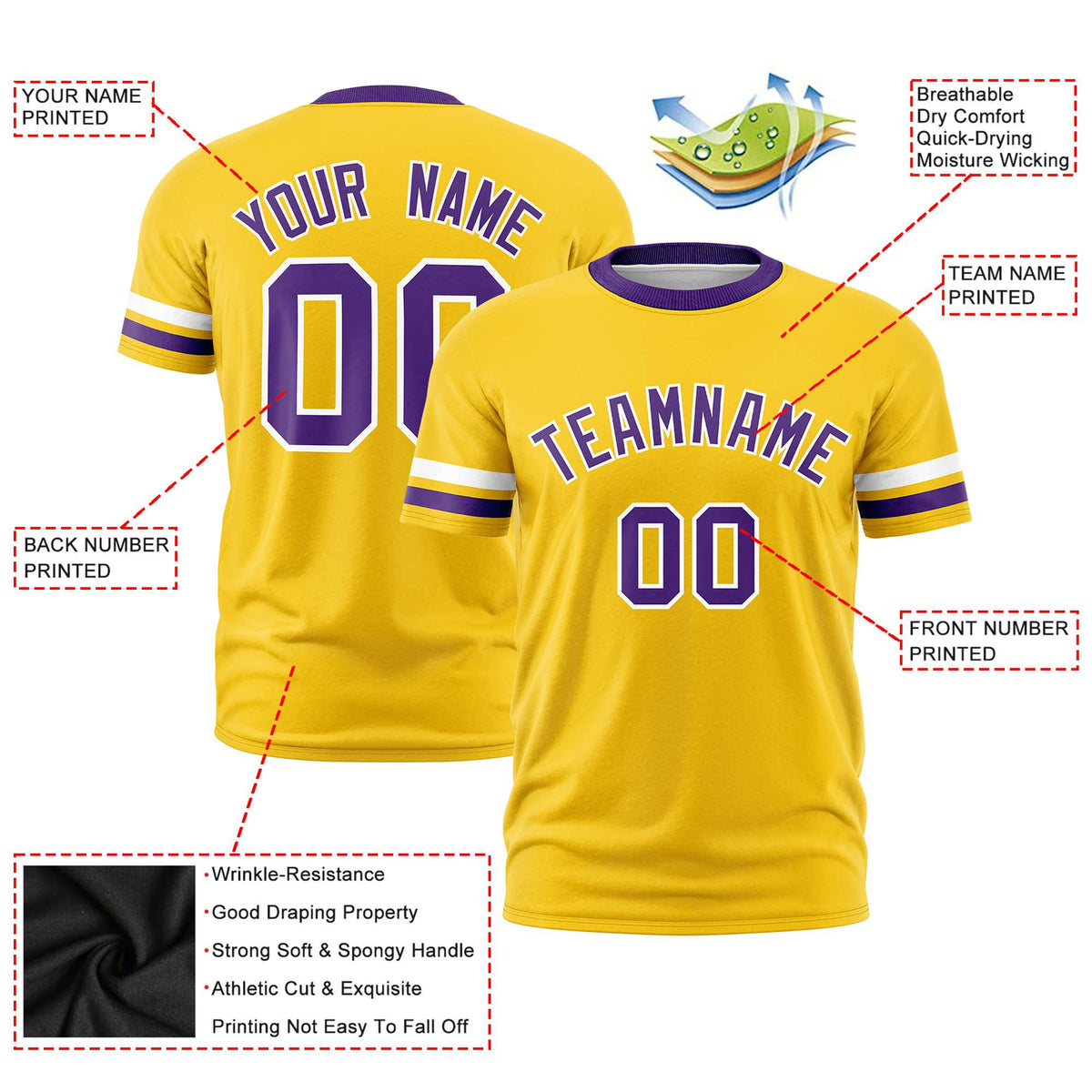 Custom Gold01 White-Purple Color Block Design Performance T-Shirt