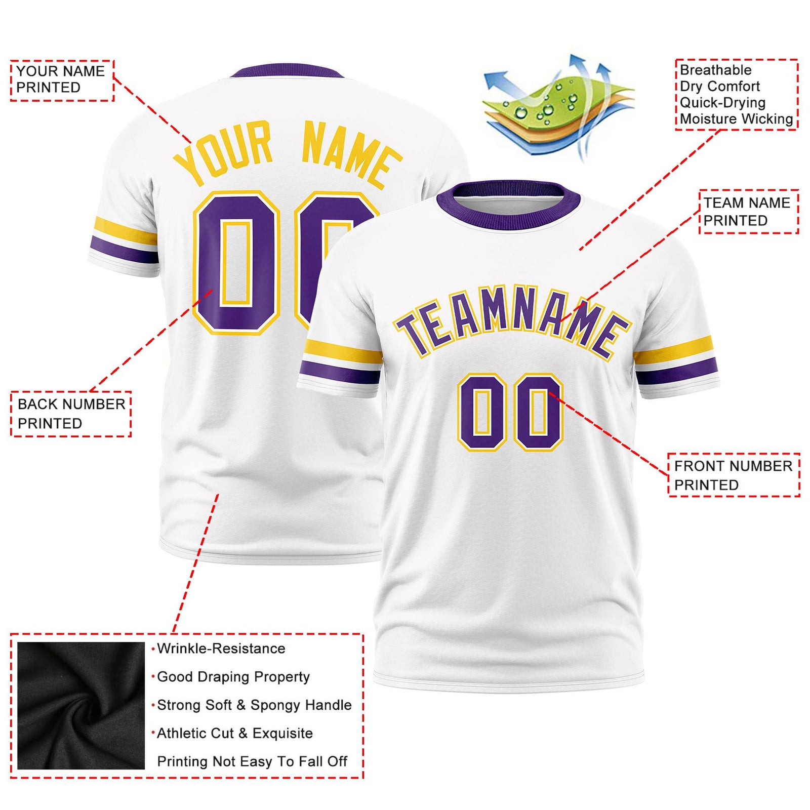 Custom White Gold01-Purple Color Block Design Performance T-Shirt
