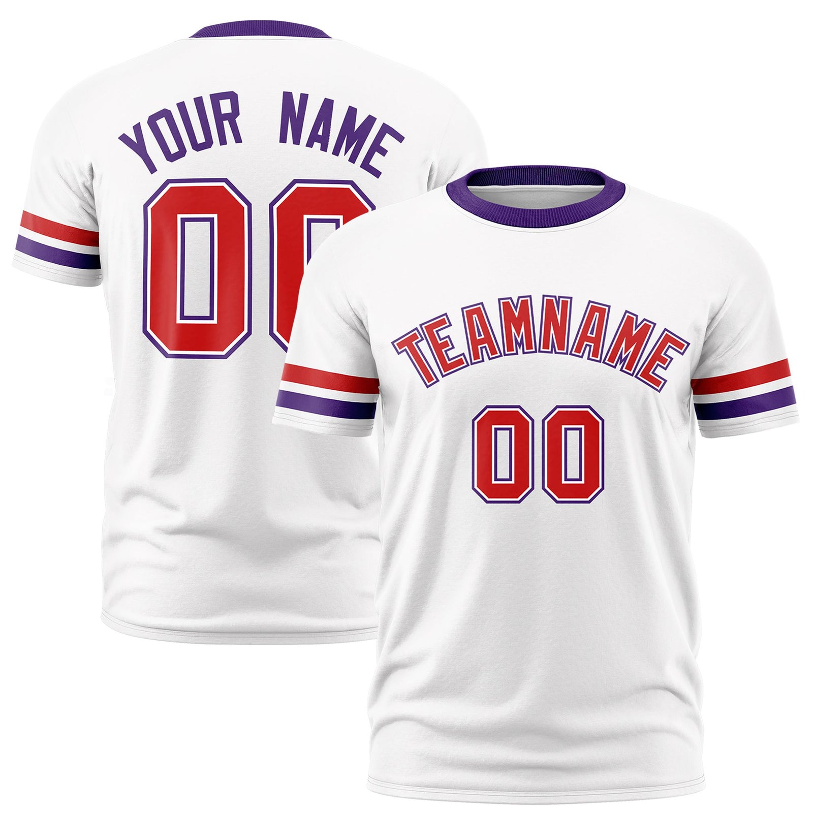 Custom White Red-Purple Color Block Design Performance T-Shirt