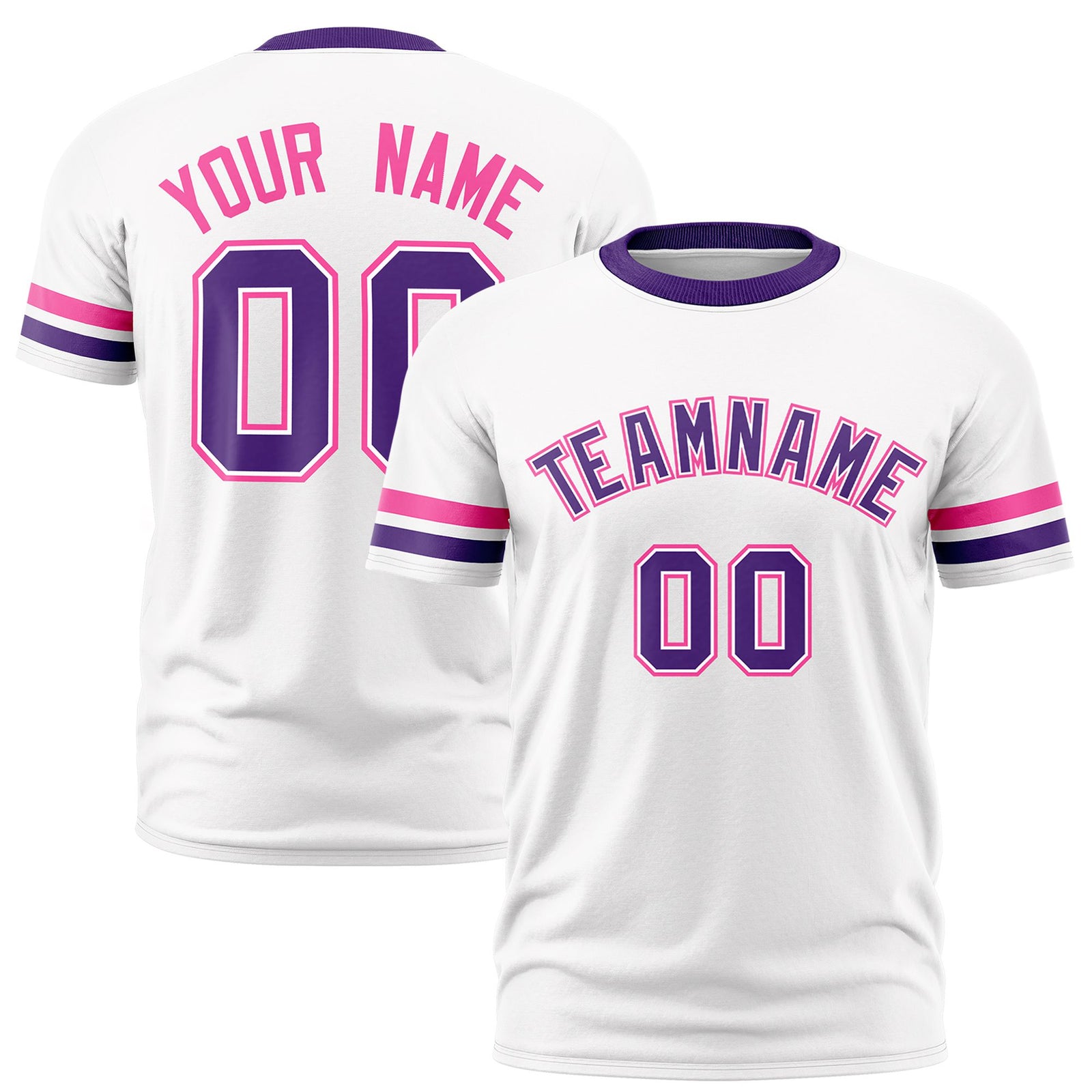Custom White Pink-Purple Color Block Design Performance T-Shirt