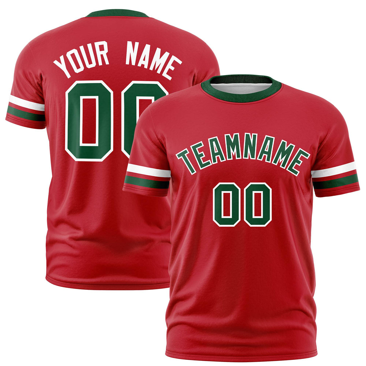 Custom Red White-Green Color Block Design Performance T-Shirt