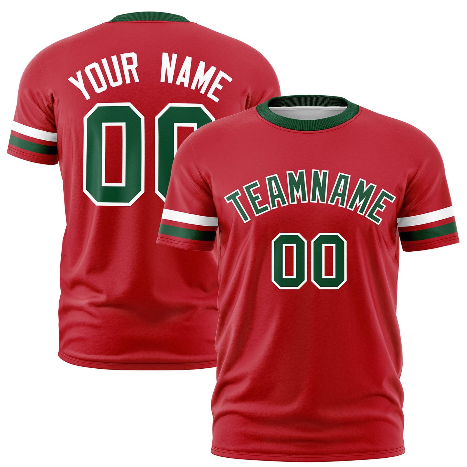 Custom Red White-Green Color Block Design Performance T-Shirt