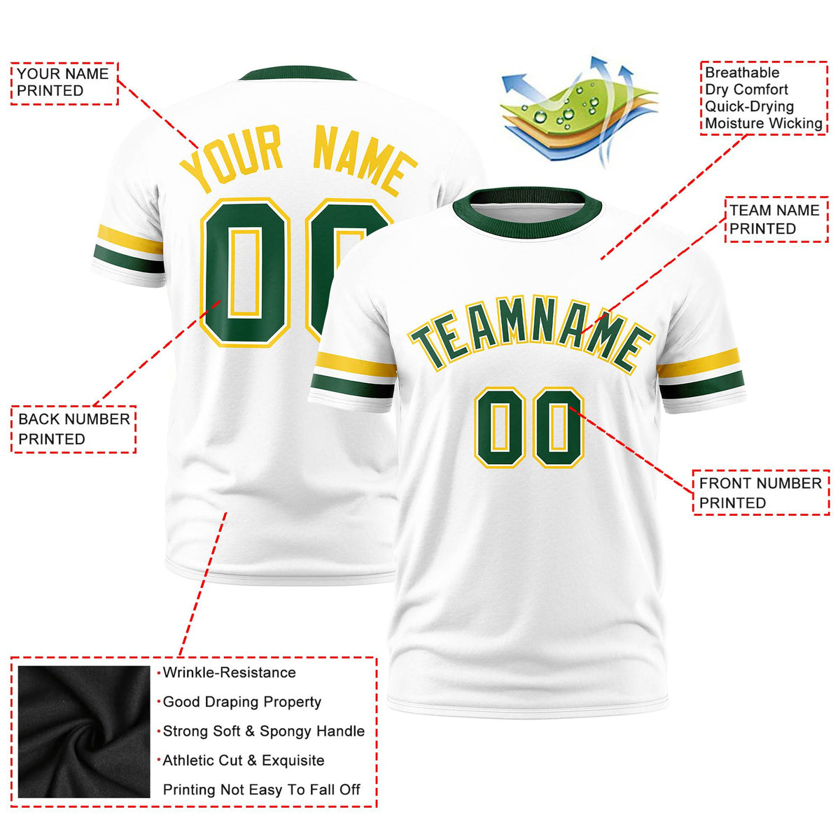 Custom White Gold01-Green Color Block Design Performance T-Shirt