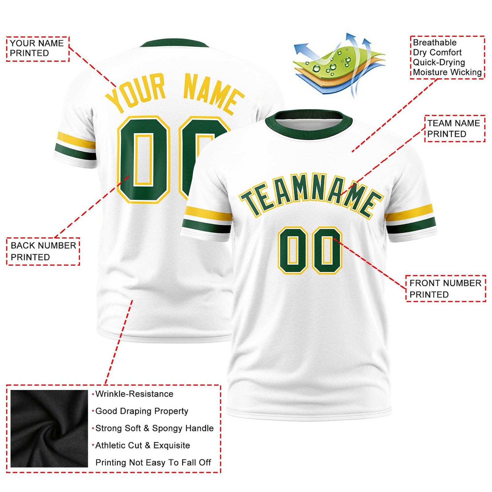 Custom White Gold01-Green Color Block Design Performance T-Shirt