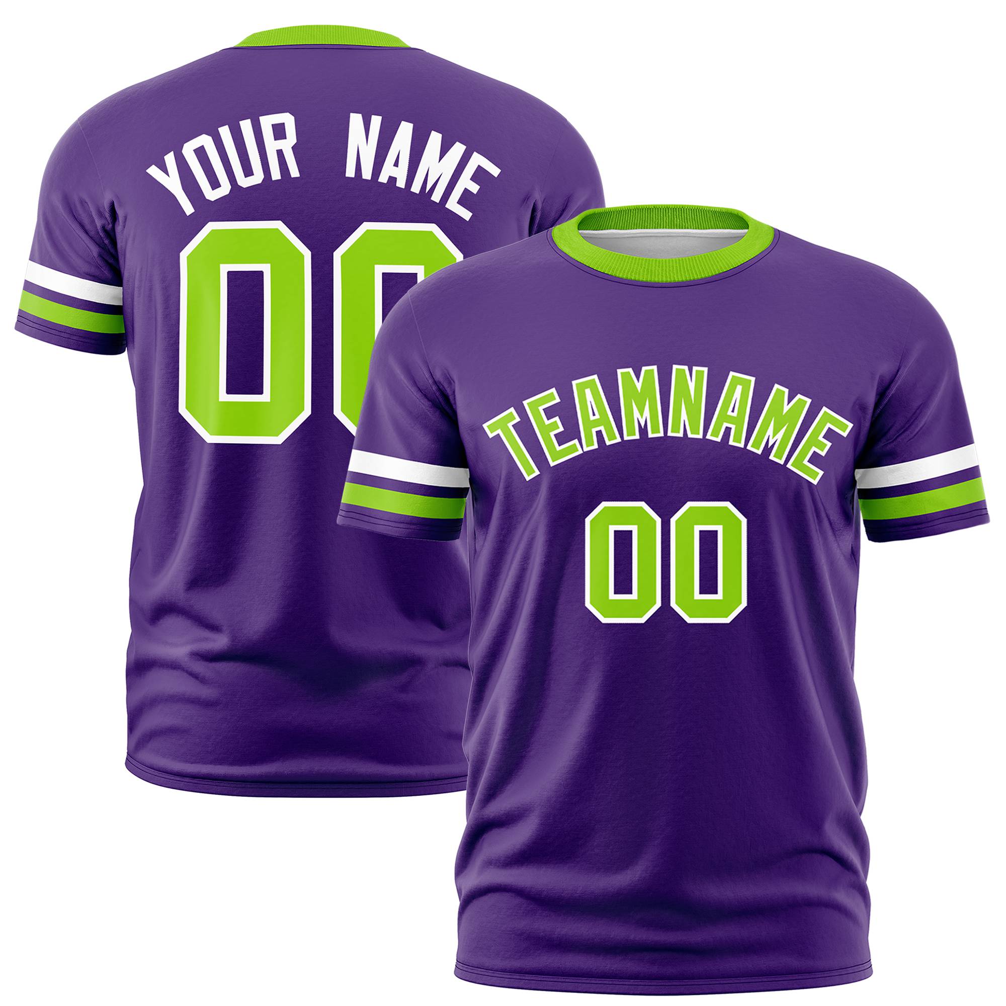 Custom Purple White-Neon Green Color Block Design Performance T-Shirt