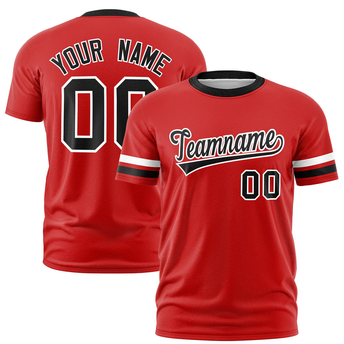 Custom Red White-Black Color Block Design Performance T-Shirt