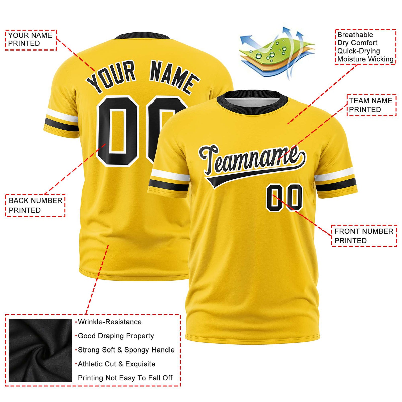 Custom Gold01 White-Black Color Block Design Performance T-Shirt