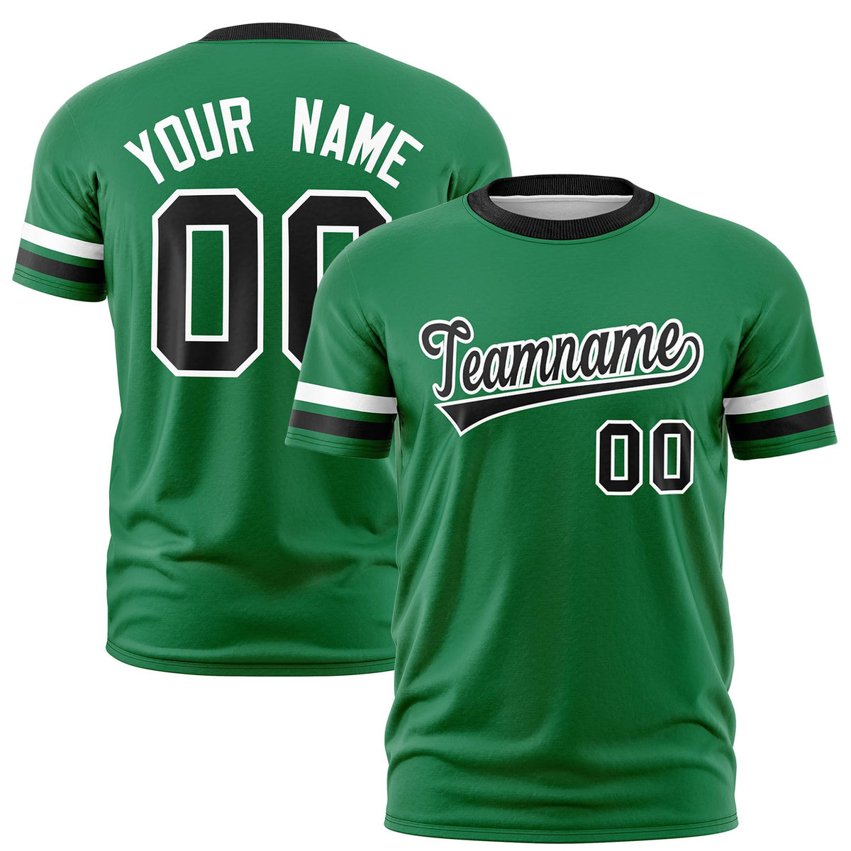 Custom Kelly Green White-Black Color Block Design Performance T-Shirt