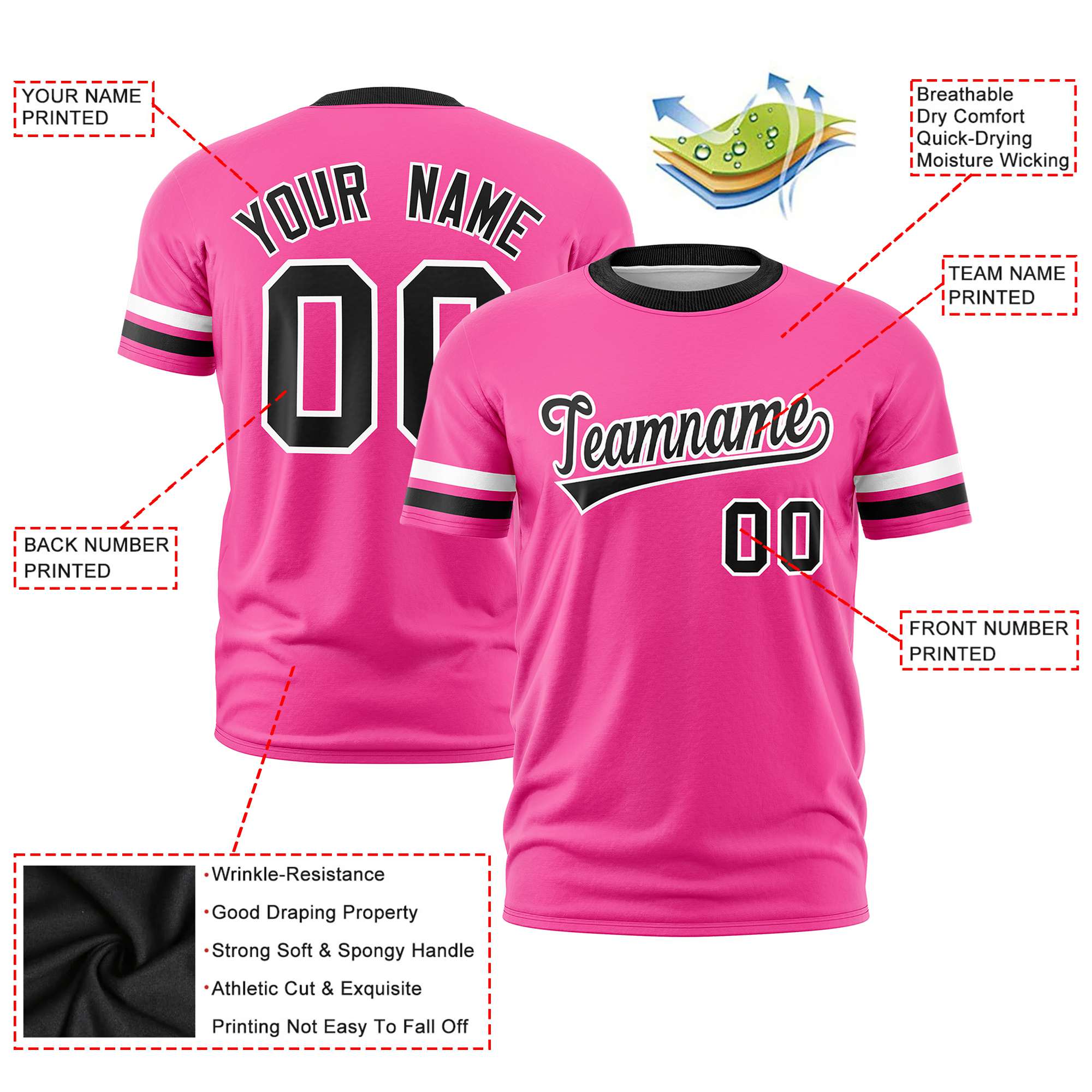 Custom Pink White-Black Color Block Design Performance T-Shirt