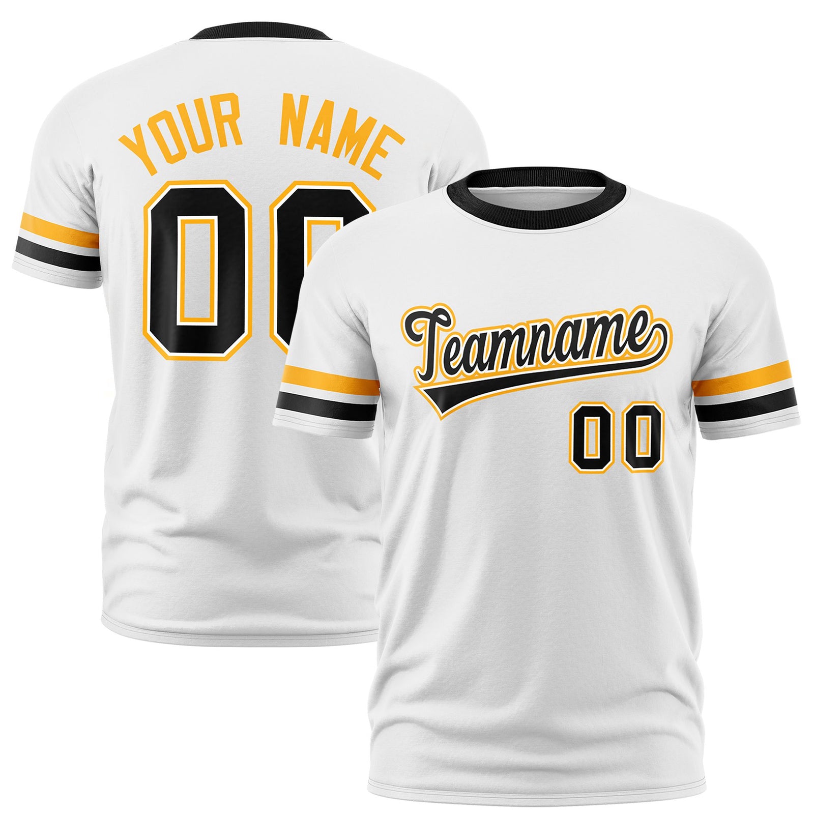 Custom White Yellow-Black Color Block Design Performance T-Shirt