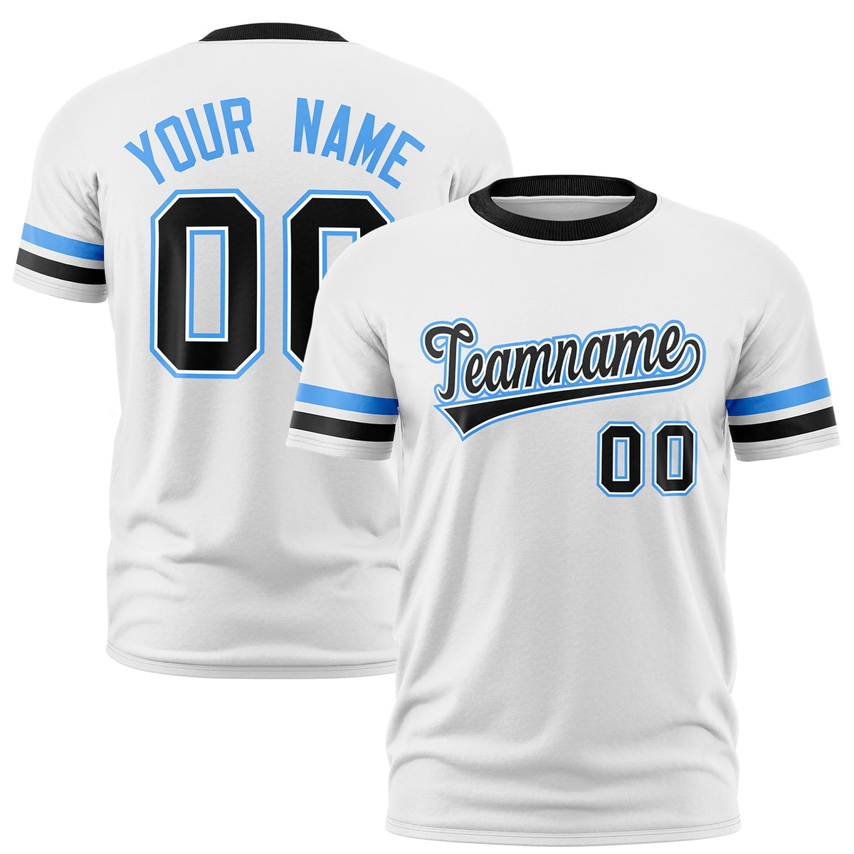 Custom White Powder Blue-Black Color Block Design Performance T-Shirt