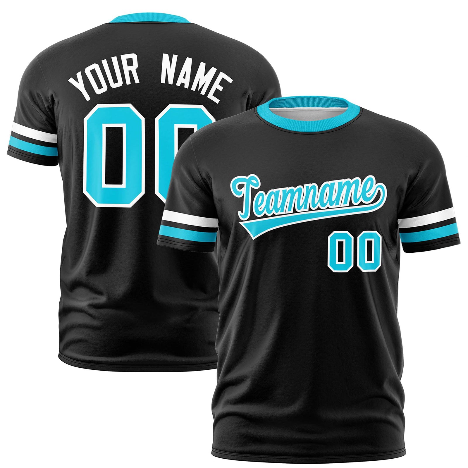 Custom Black White-Sky Blue Color Block Design Performance T-Shirt
