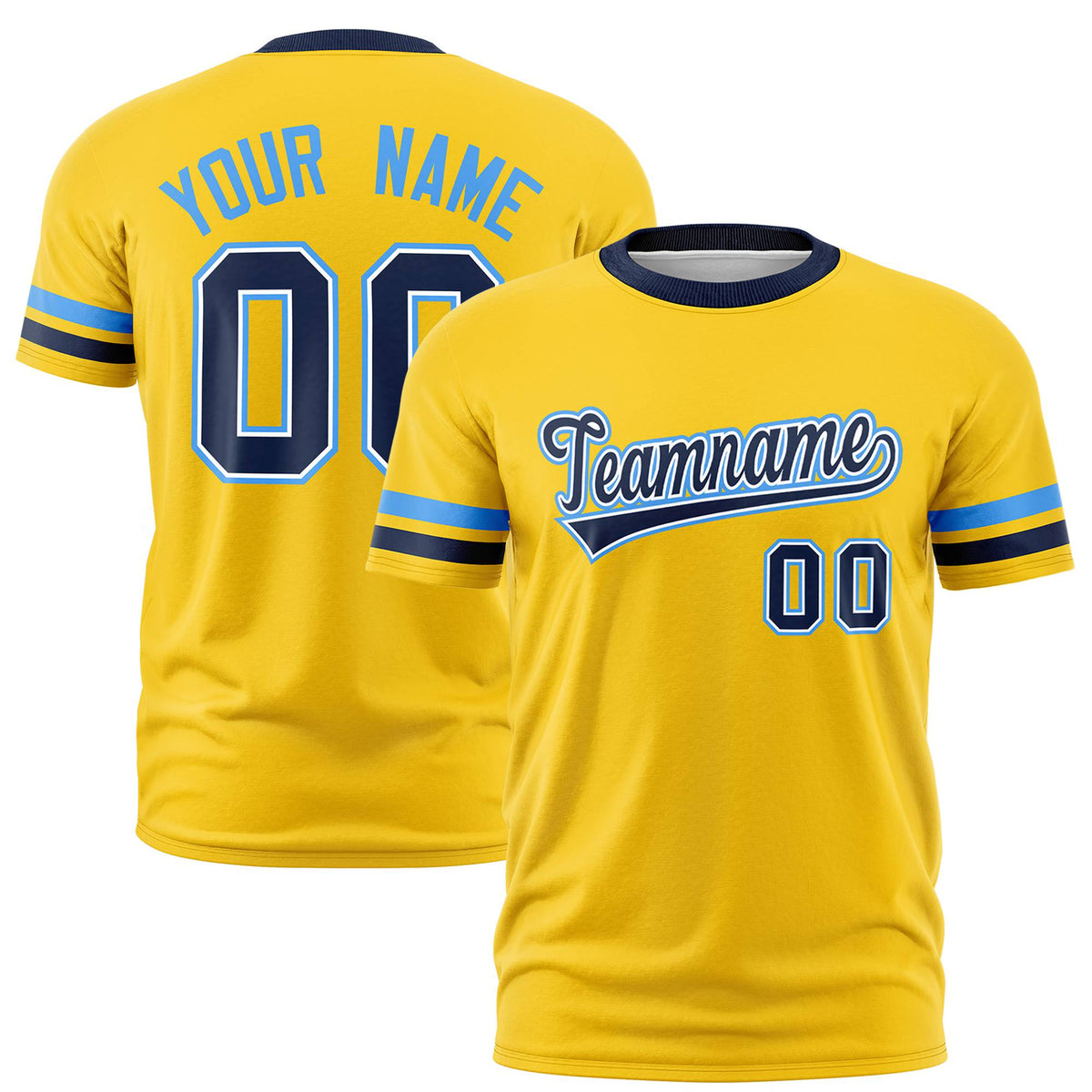 Custom Gold01 Powder Blue-Navy Color Block Design Performance T-Shirt