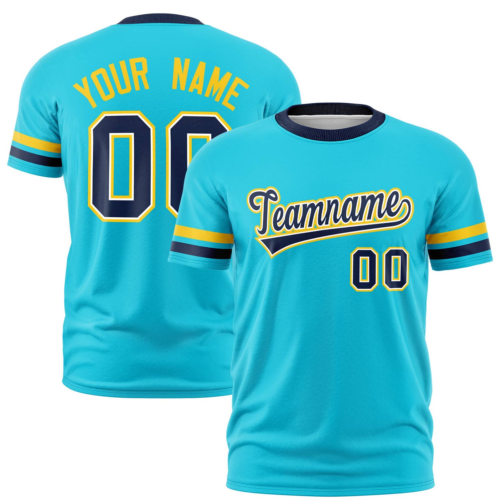 Custom Sky Blue Gold01-Navy Color Block Design Performance T-Shirt