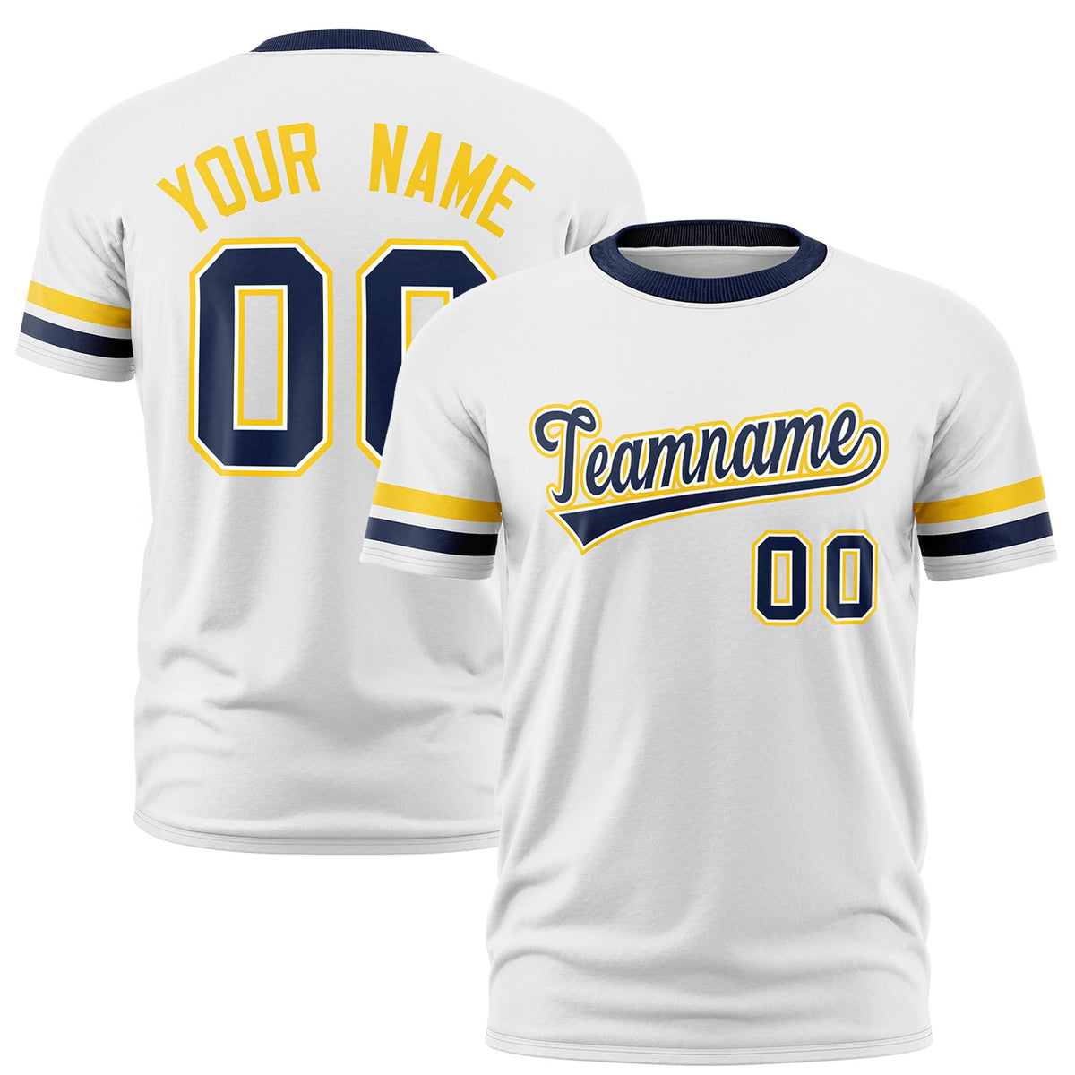 Custom White Gold01-Navy Color Block Design Performance T-Shirt