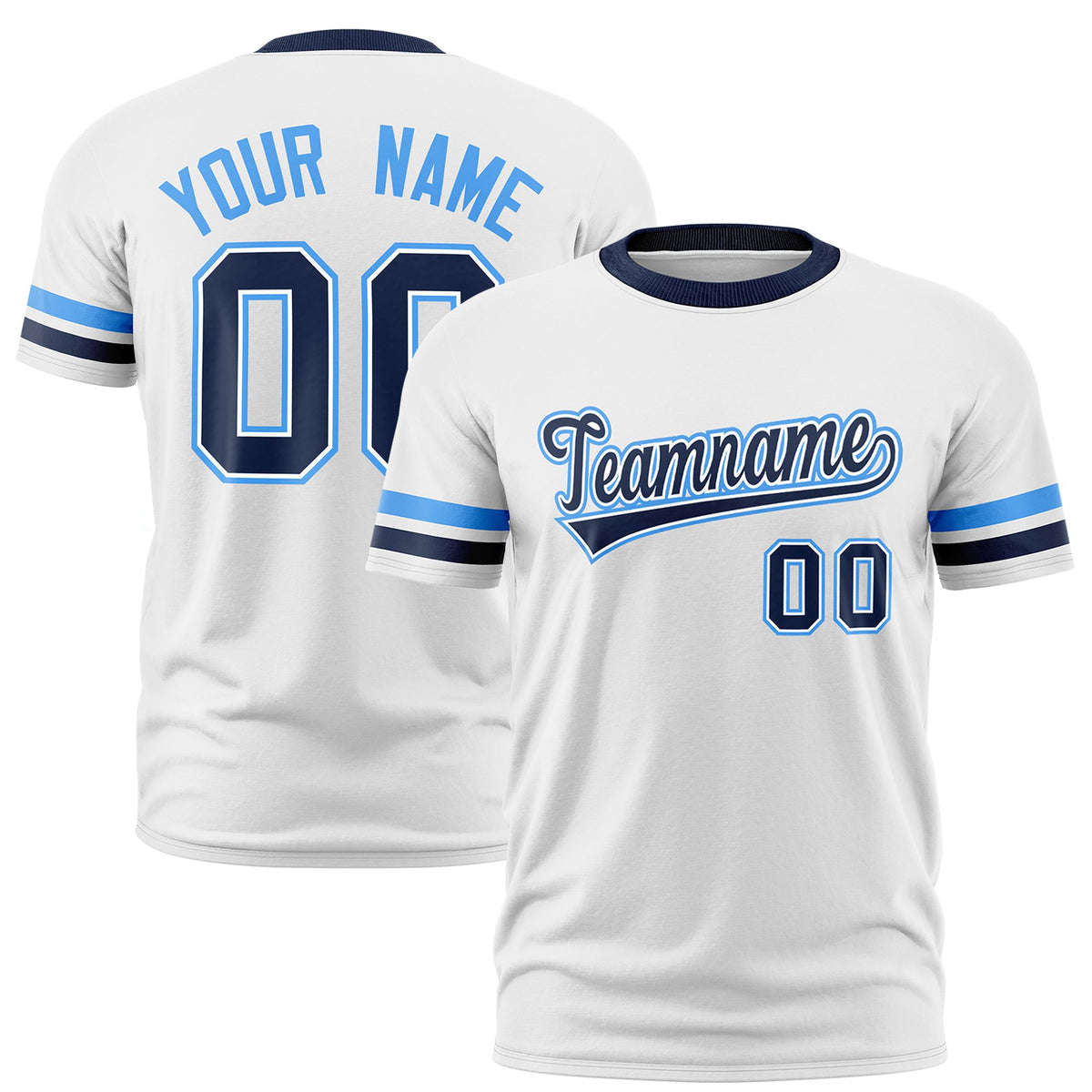 Custom White Powder Blue-Navy Color Block Design Performance T-Shirt