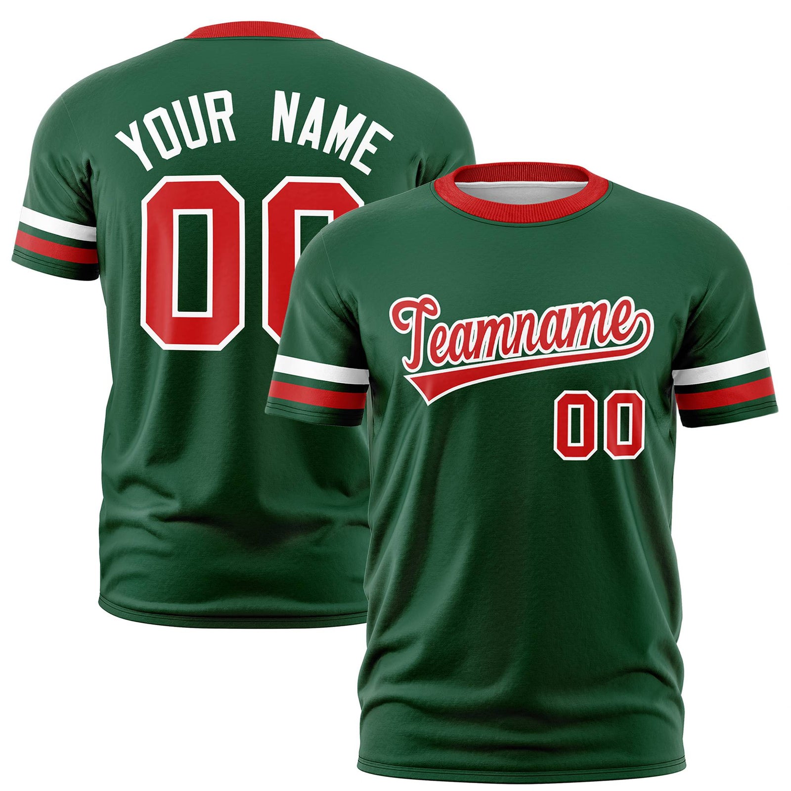 Custom Green White-Red Color Block Design Performance T-Shirt