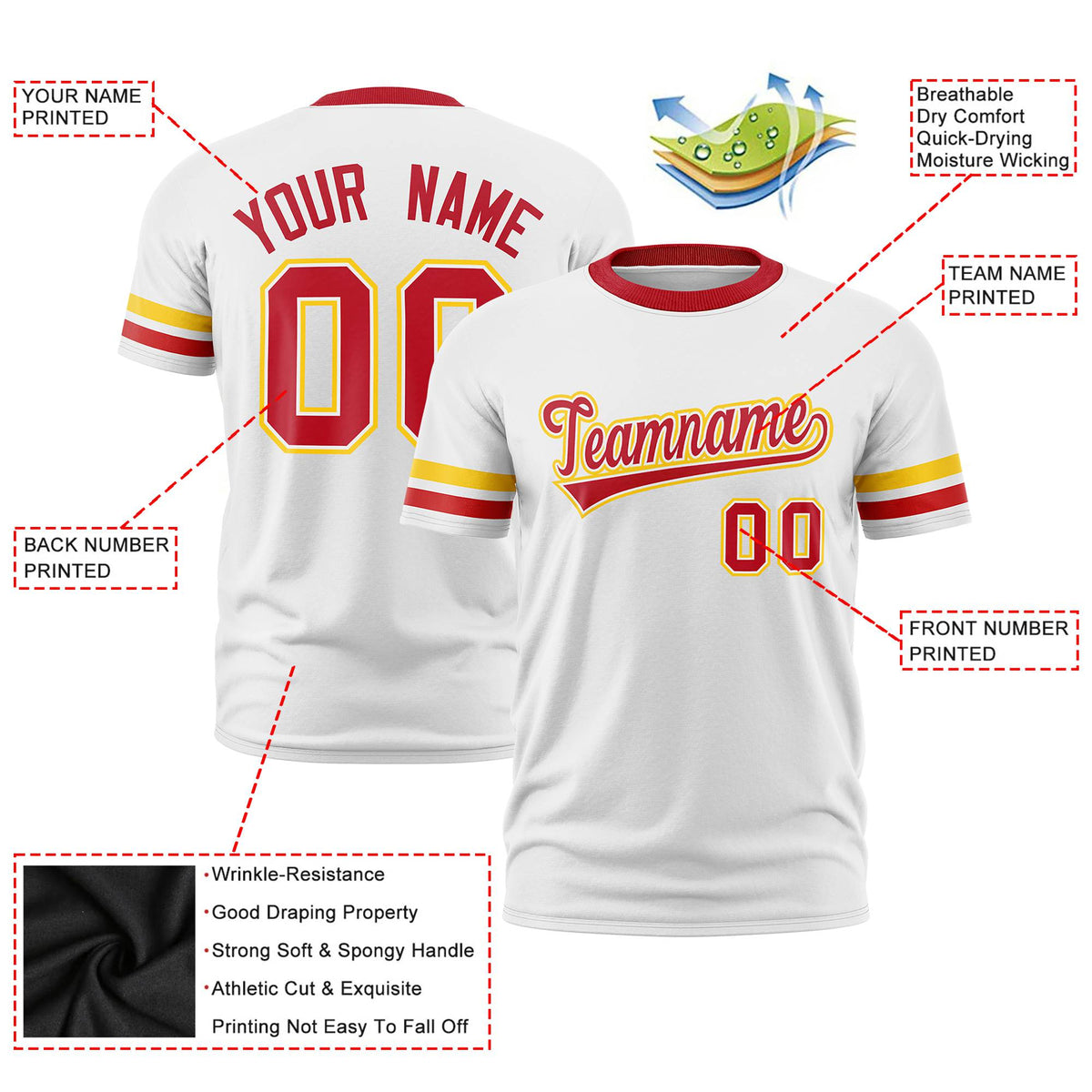 Custom White Gold01-Red Color Block Design Performance T-Shirt