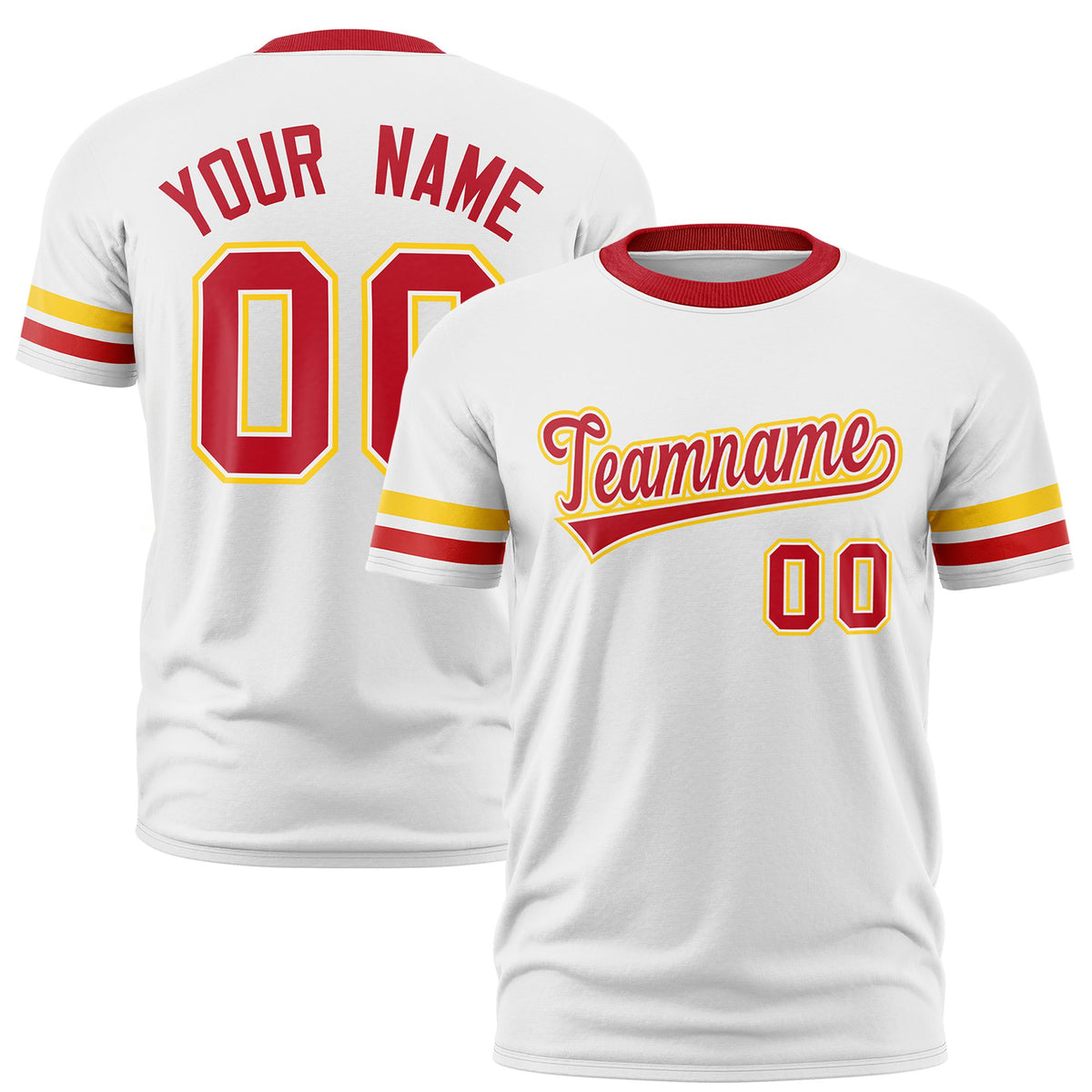 Custom White Gold01-Red Color Block Design Performance T-Shirt
