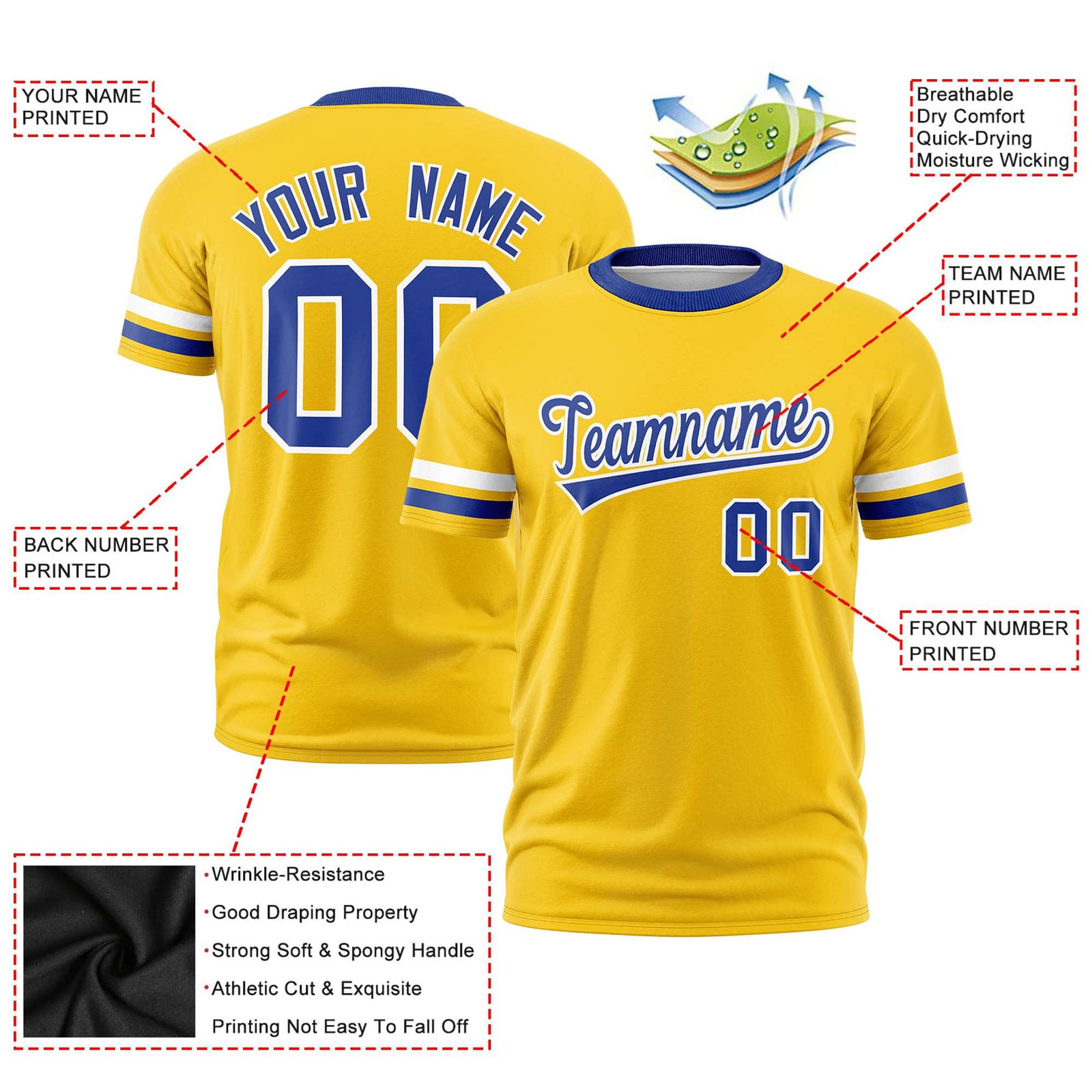 Custom Gold01 White-Royal Blue Color Block Design Performance T-Shirt