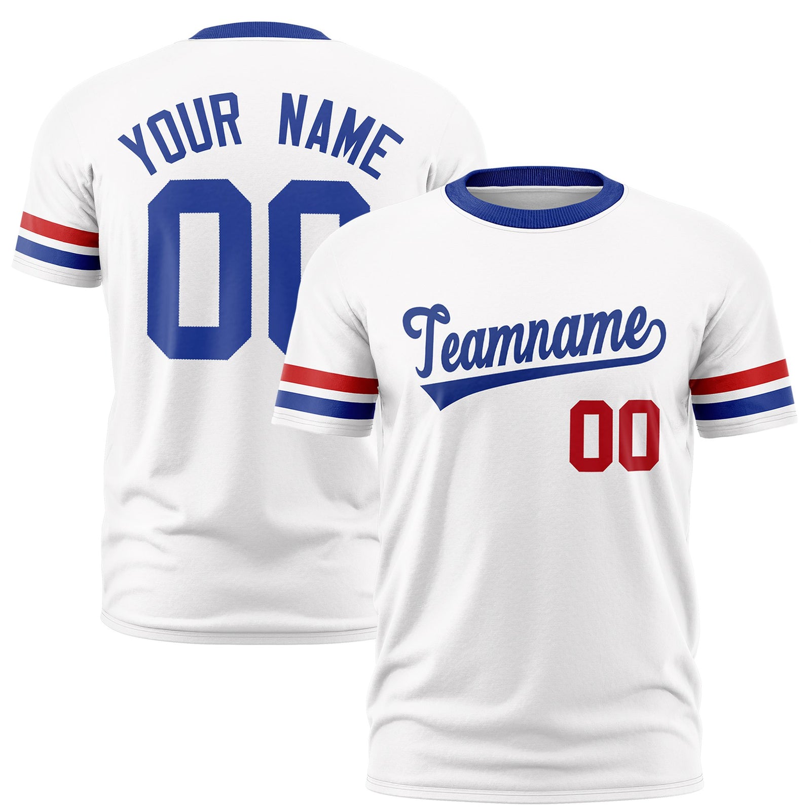 Custom White Red-Royal Blue Color Block Design Performance T-Shirt