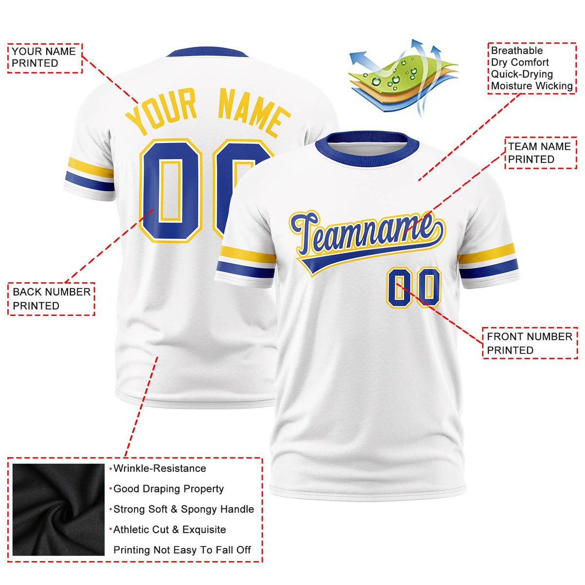Custom White Gold01-Royal Blue Color Block Design Performance T-Shirt