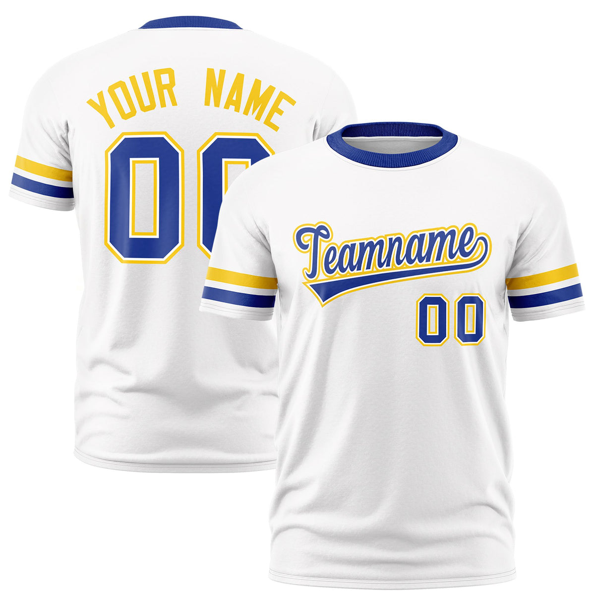 Custom White Gold01-Royal Blue Color Block Design Performance T-Shirt