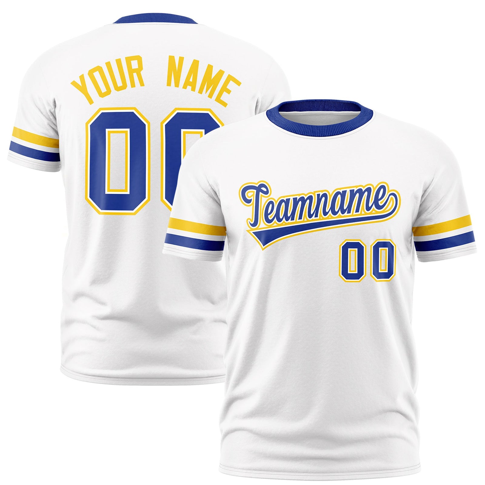 Custom White Gold01-Royal Blue Color Block Design Performance T-Shirt