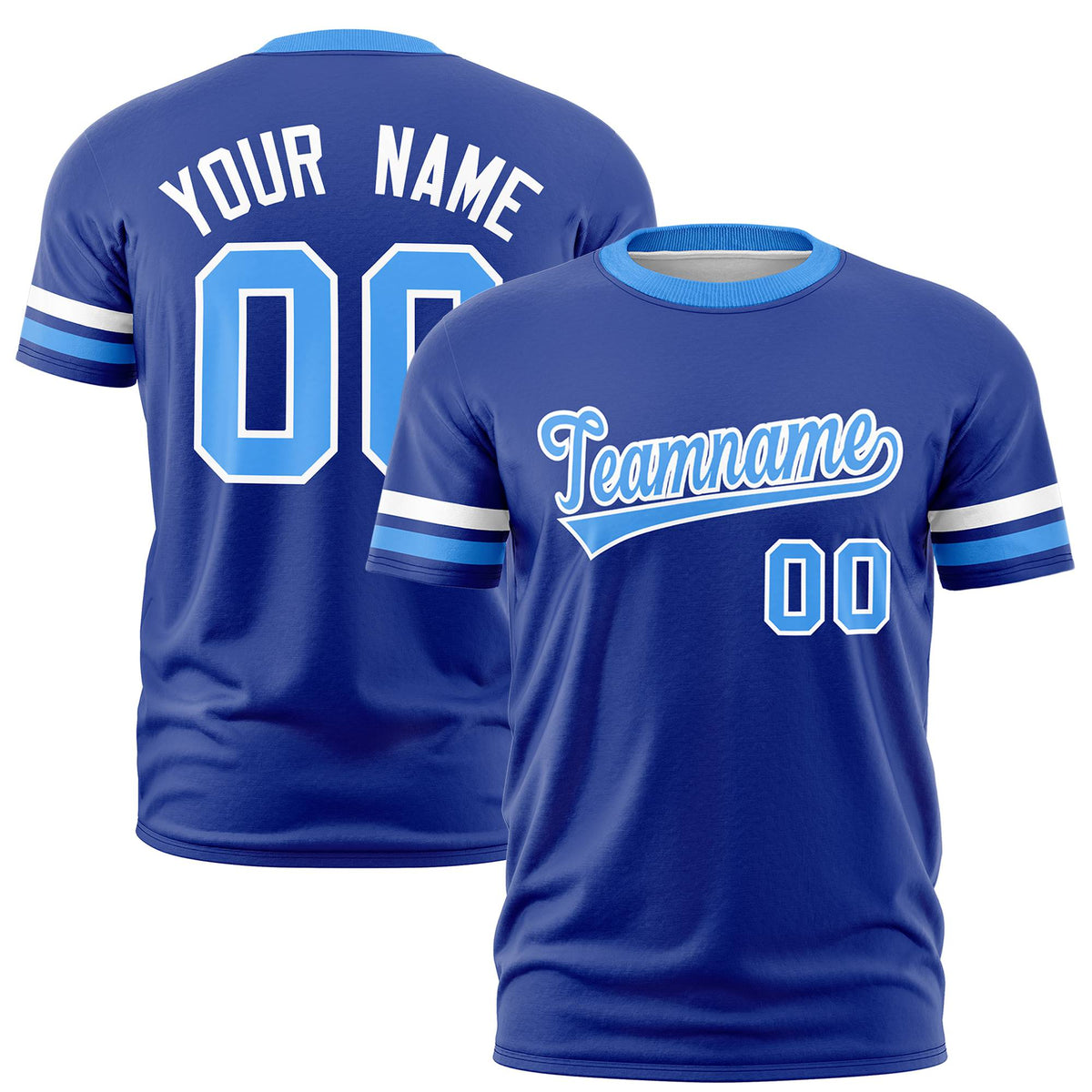 Custom Royal Blue White-Powder Blue Color Block Design Performance T-Shirt