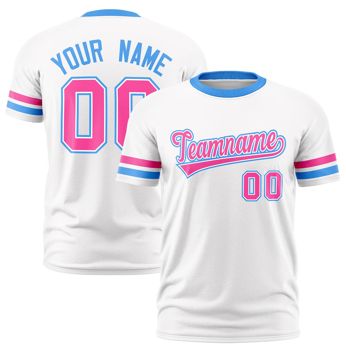 Custom White Pink-Powder Blue Color Block Design Performance T-Shirt