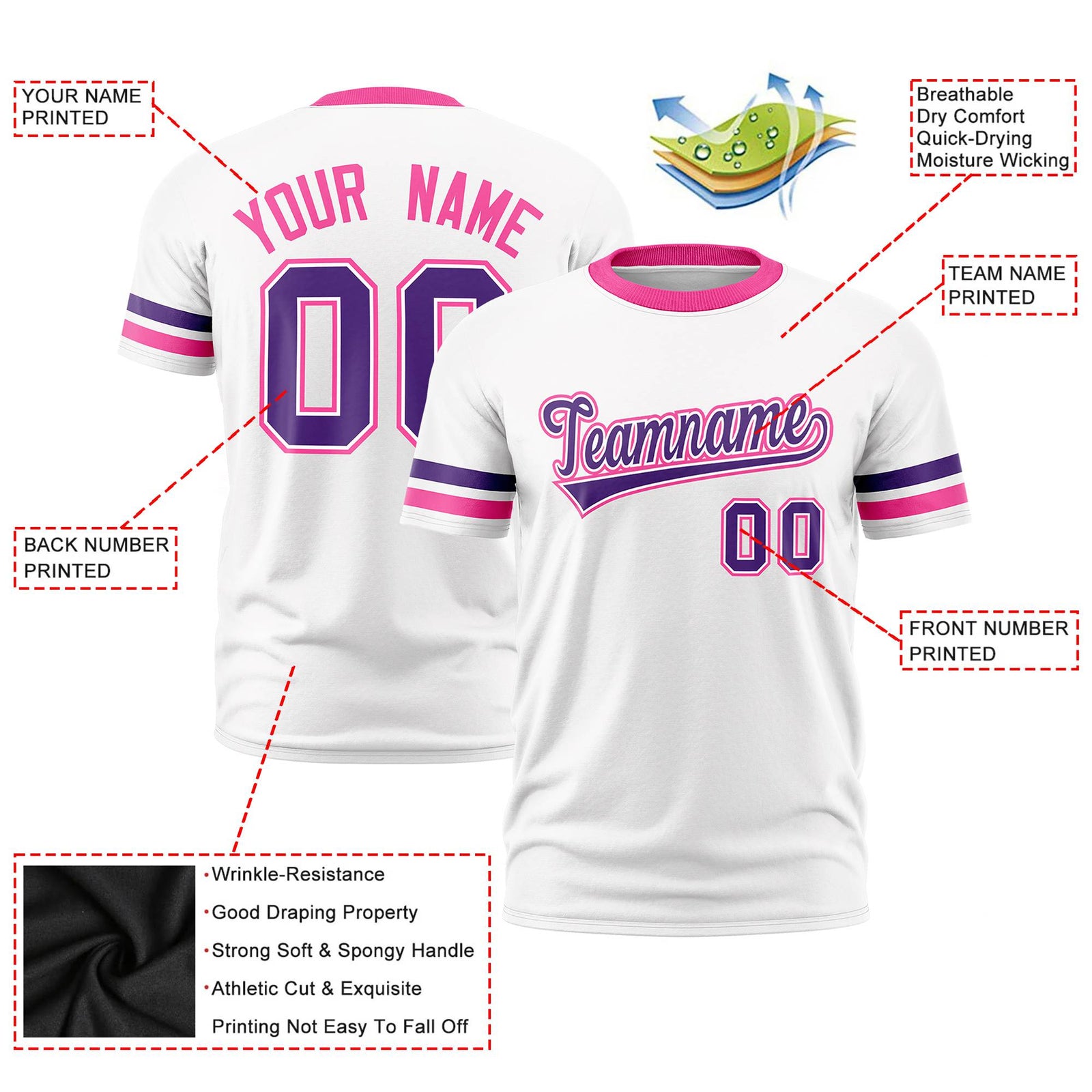 Custom White Purple-Pink Color Block Design Performance T-Shirt