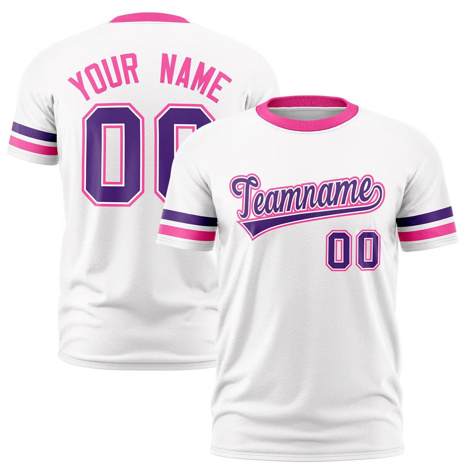 Custom White Purple-Pink Color Block Design Performance T-Shirt