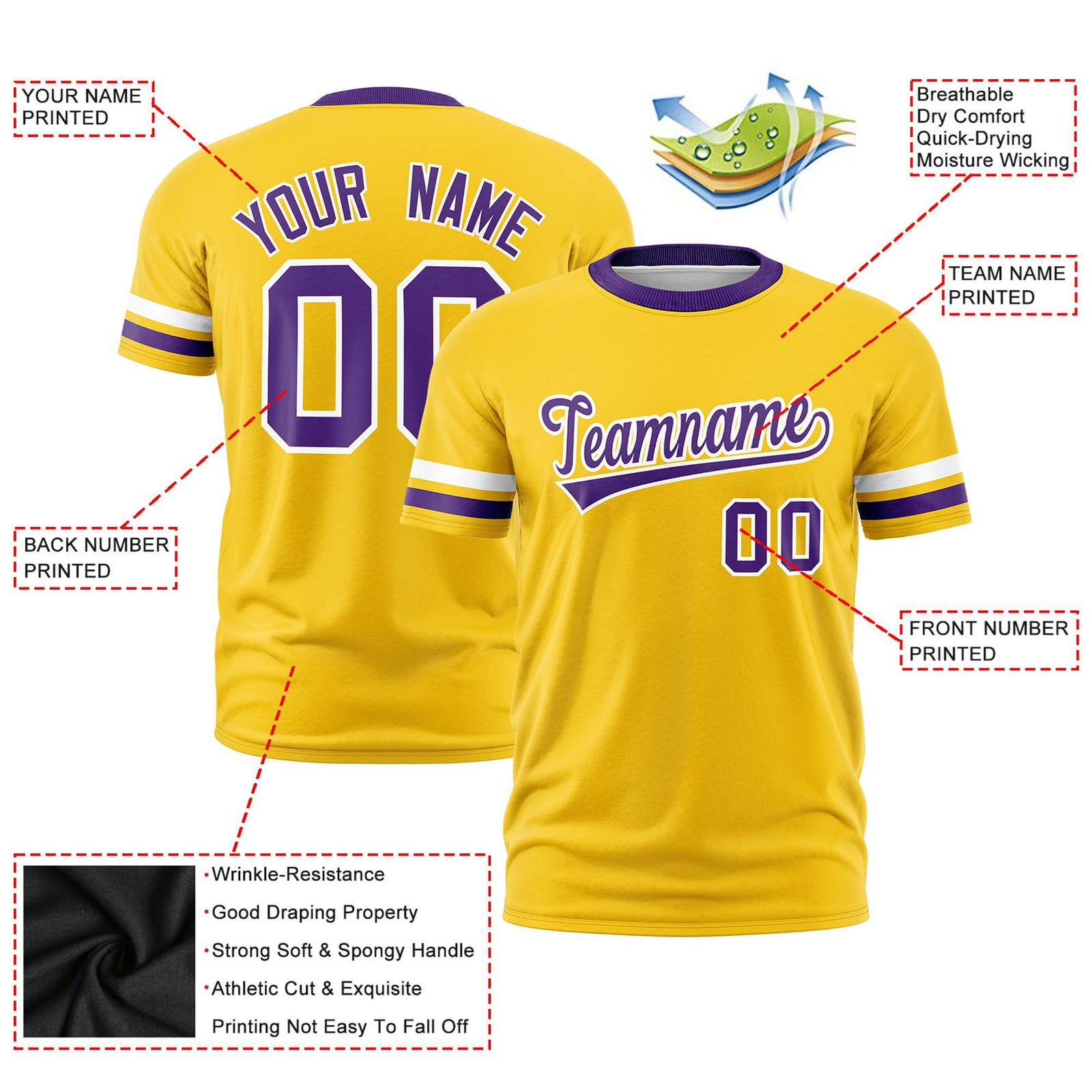 Custom Gold01 White-Purple Color Block Design Performance T-Shirt