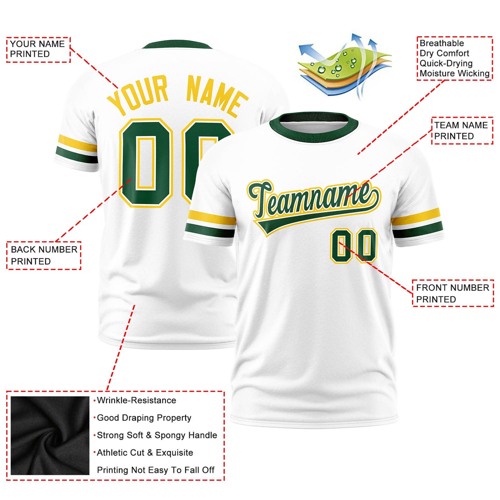 Custom White Gold01-Green Color Block Design Performance T-Shirt