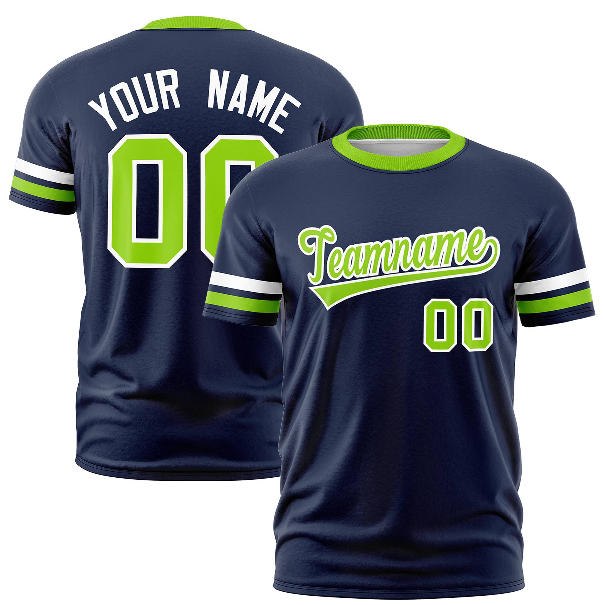 Custom Navy White-Neon Green Color Block Design Performance T-Shirt