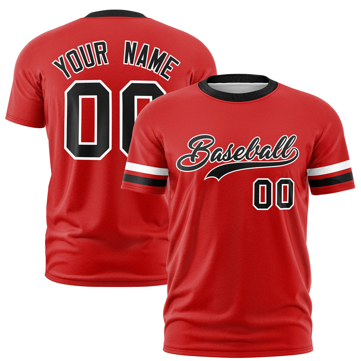 Custom Red White-Black Color Block Design Performance T-Shirt