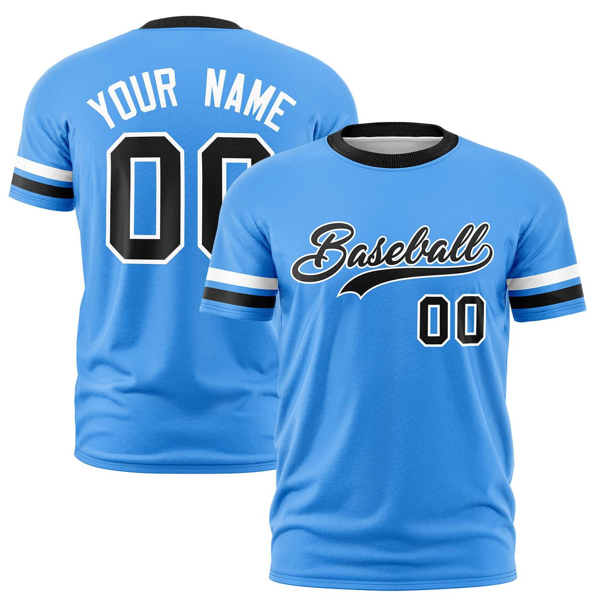 Custom Powder Blue White-Black Color Block Design Performance T-Shirt