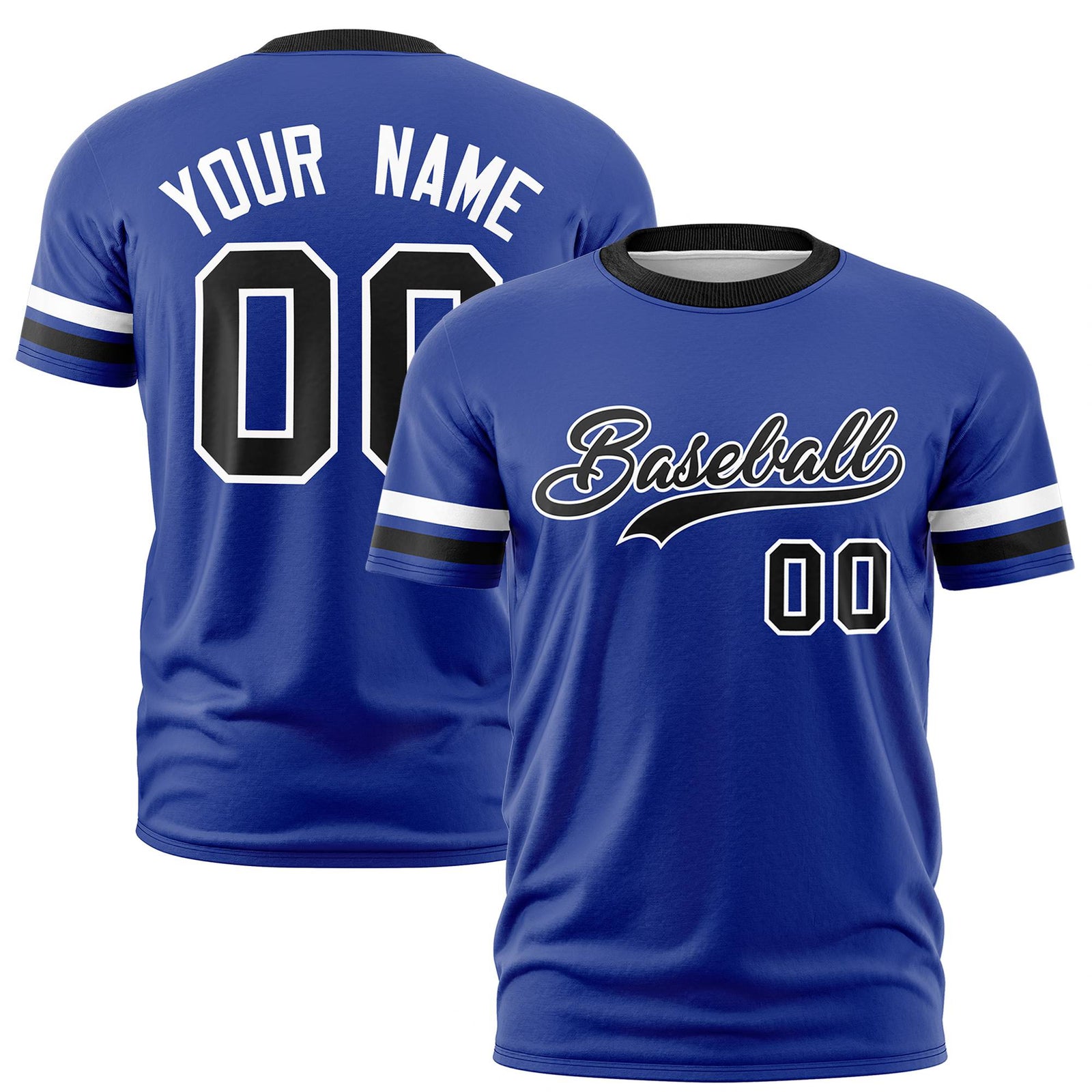 Custom Royal Blue White-Black Color Block Design Performance T-Shirt