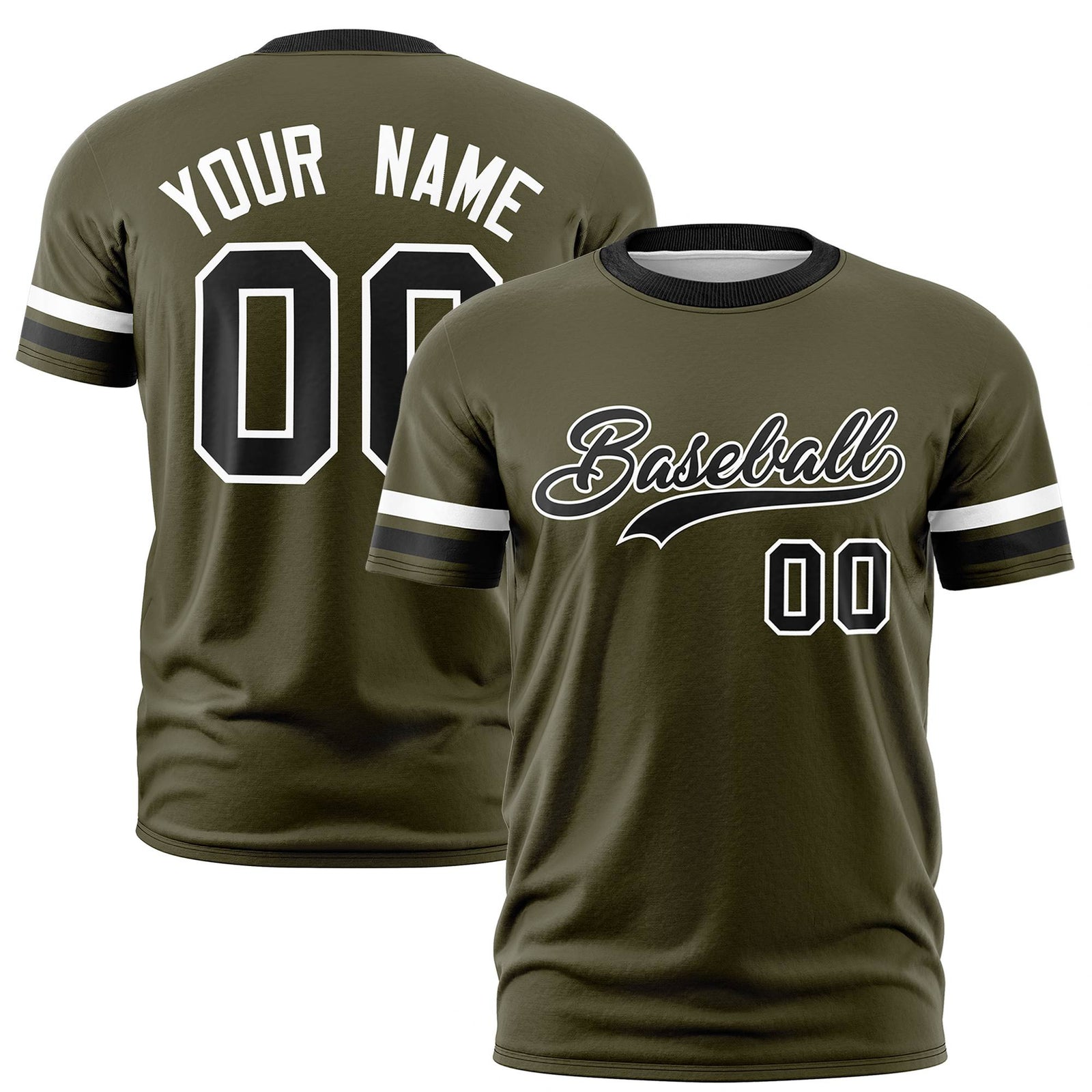 Custom Olive White-Black Color Block Design Performance T-Shirt