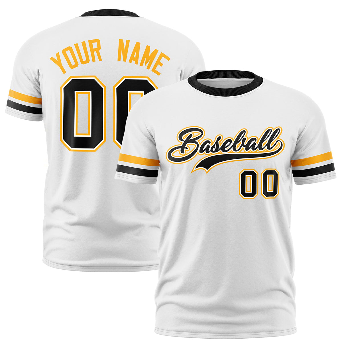 Custom White Yellow-Black Color Block Design Performance T-Shirt