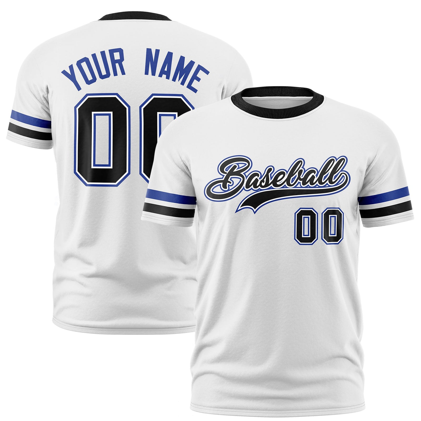 Custom White Royal Blue-Black Color Block Design Performance T-Shirt