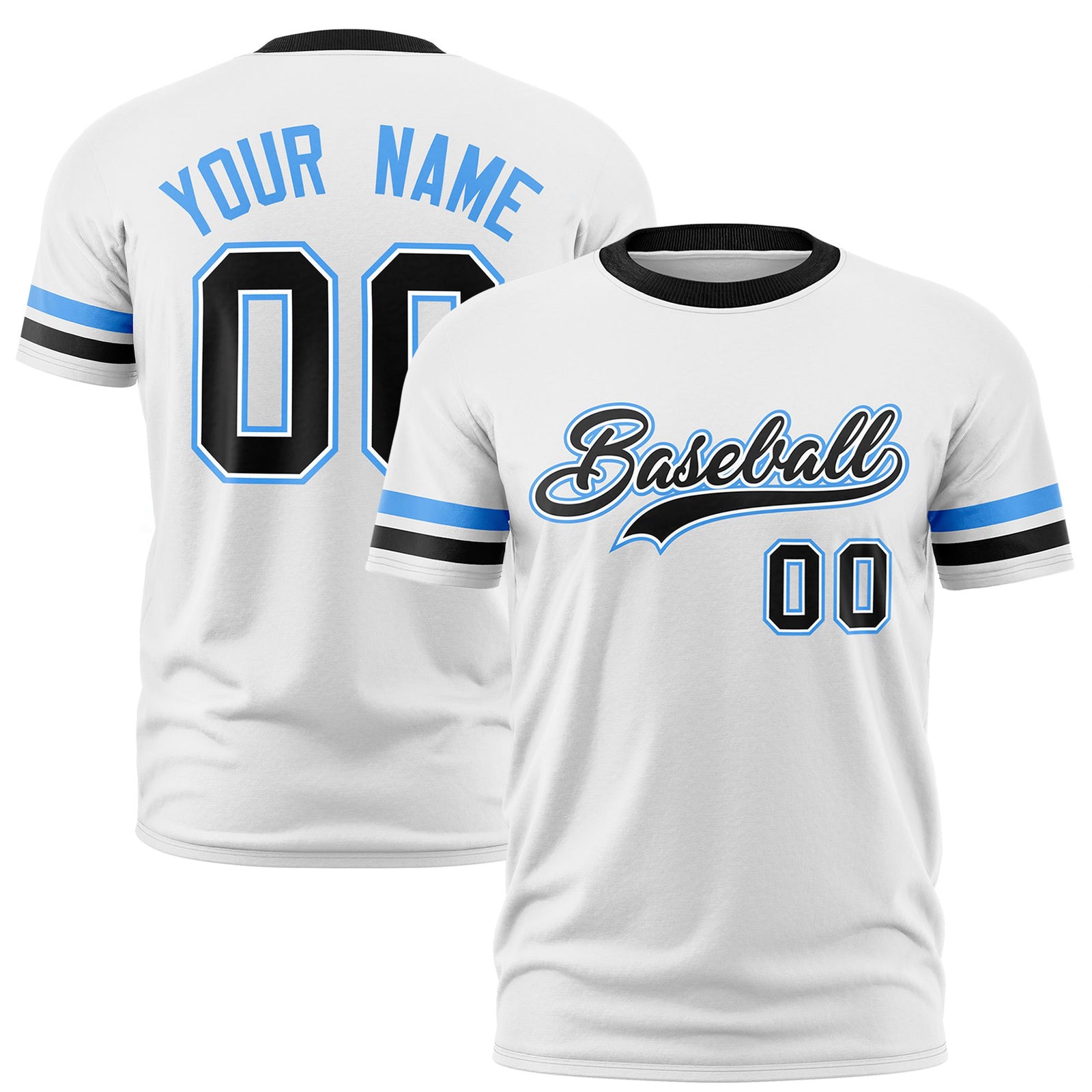 Custom White Powder Blue-Black Color Block Design Performance T-Shirt
