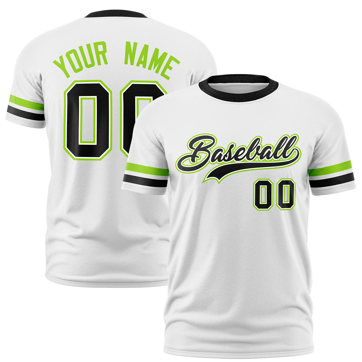 Custom White Neon Green-Black Color Block Design Performance T-Shirt