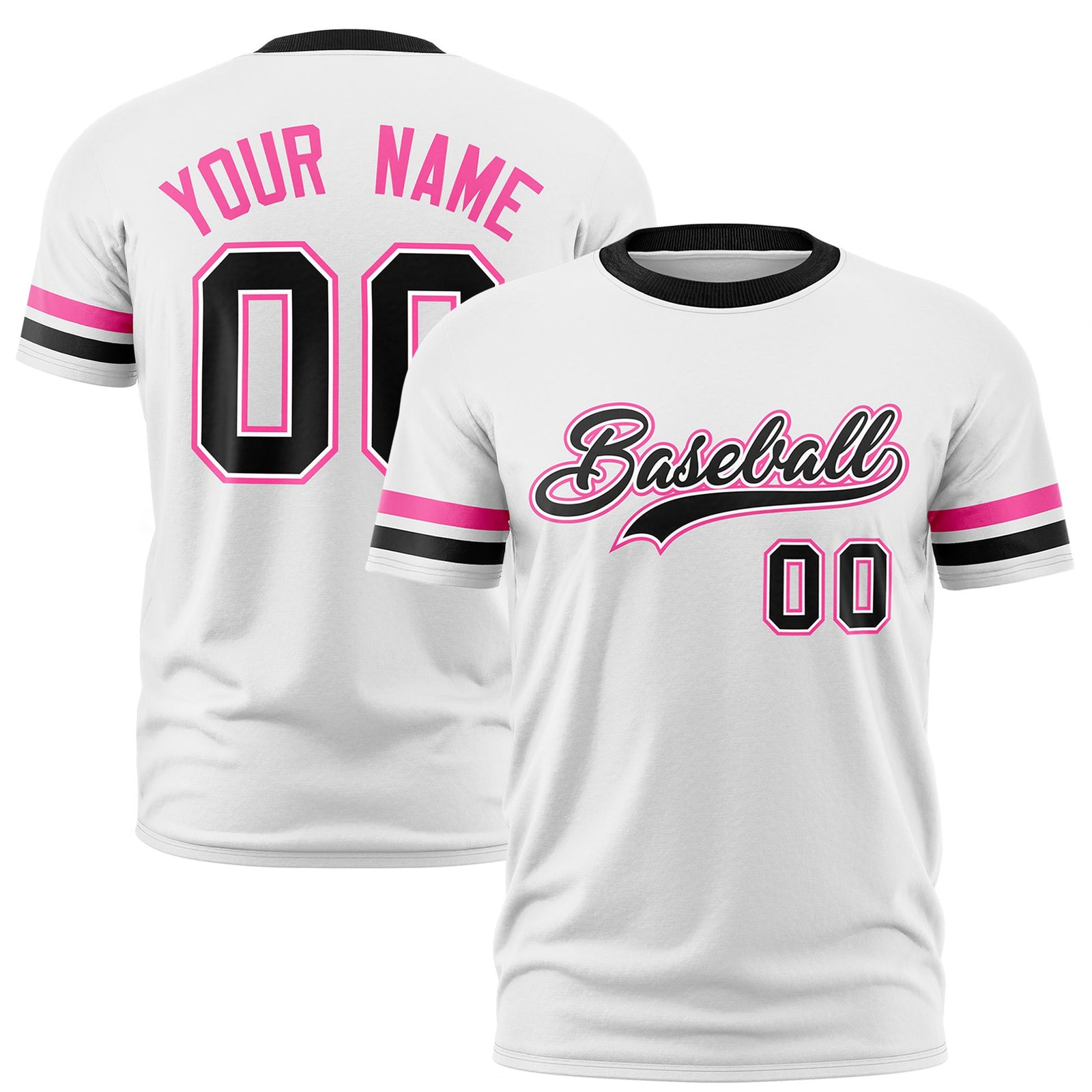 Custom White Pink-Black Color Block Design Performance T-Shirt